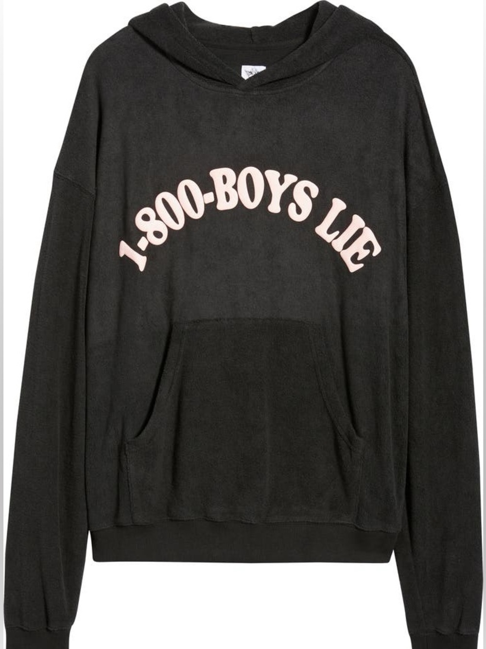 Black Hooded Sweatshirt with Pink '1-800-BOYS LIE' Graphic